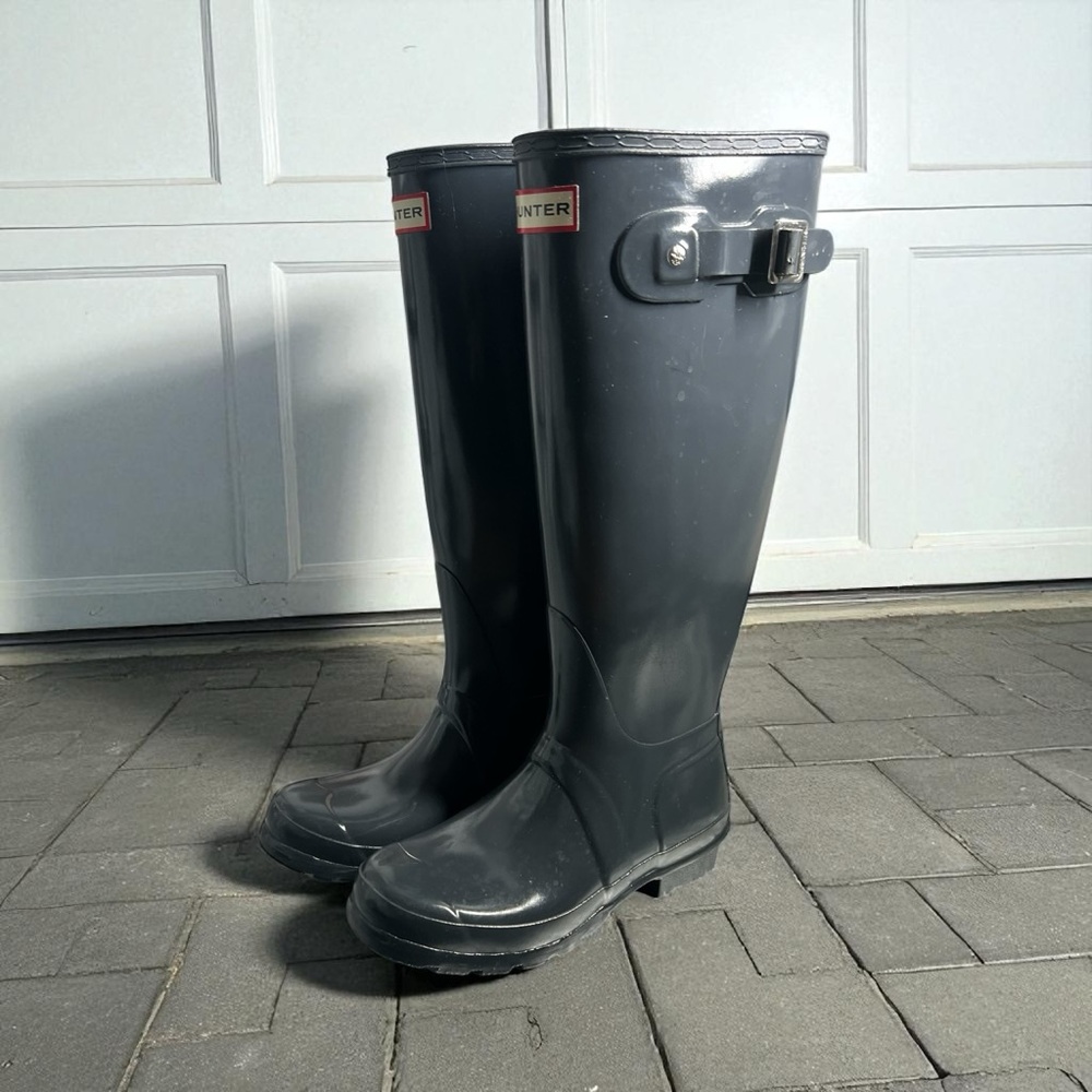 🌧️ Hunter Original Tall Rain Boots – Gloss Black / Charcoal Gray - Picture 1 of 8